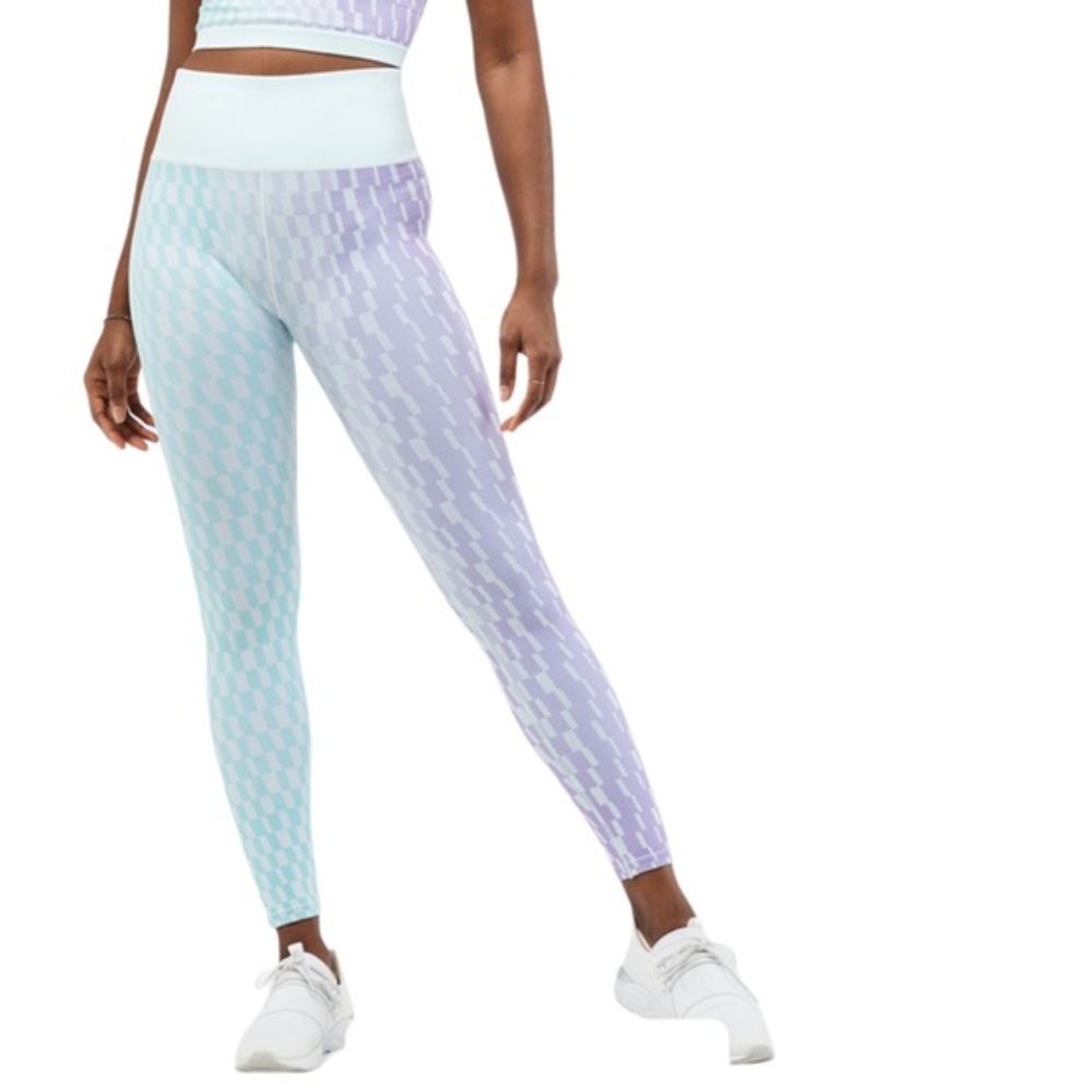 Fabletics Womens Multicolored Checkered High Waisted Seamless‎ 7/8 Leggings XL